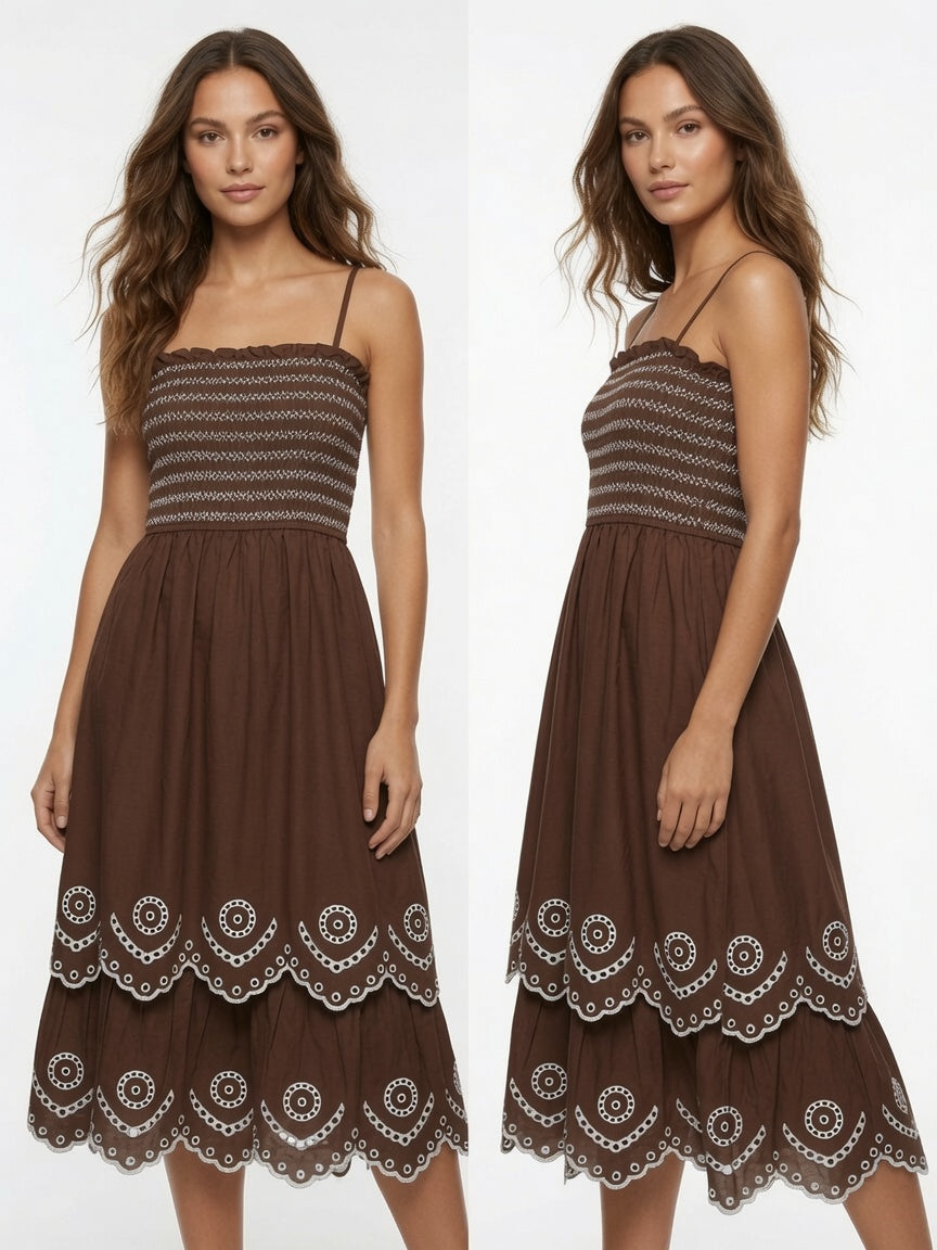 Vestido Hautemonde mocha bordado
