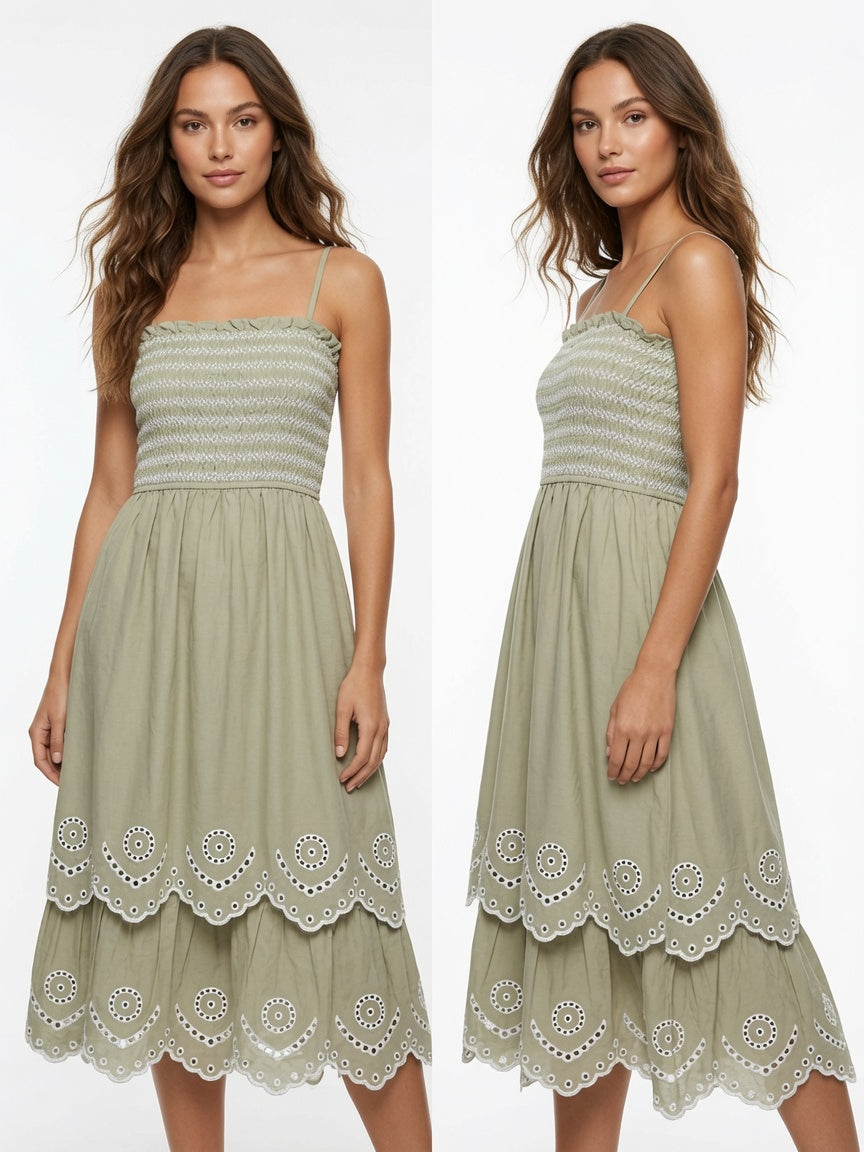 Vestido Hautemonde olivo bordado